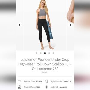 Lululemon Wunder Under Crop 23" High Rise Roll Down Scallop Sz 12 Black